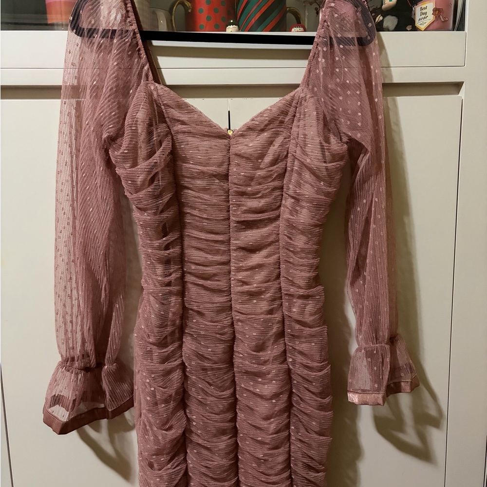 Haute Monde Mauve Ruched Long Sleeve Dress